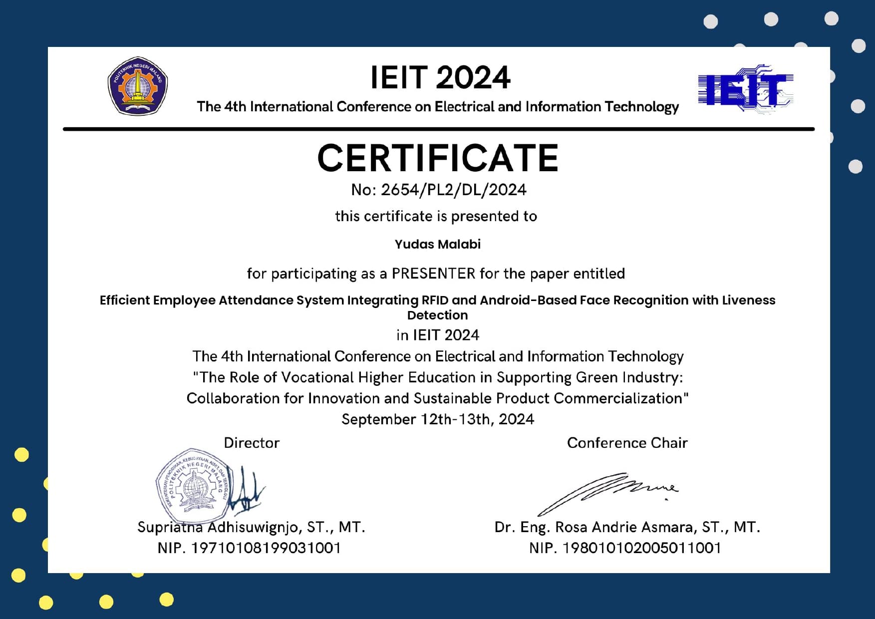 Presenter of The 4th International Conference on Electrical and Information Technology