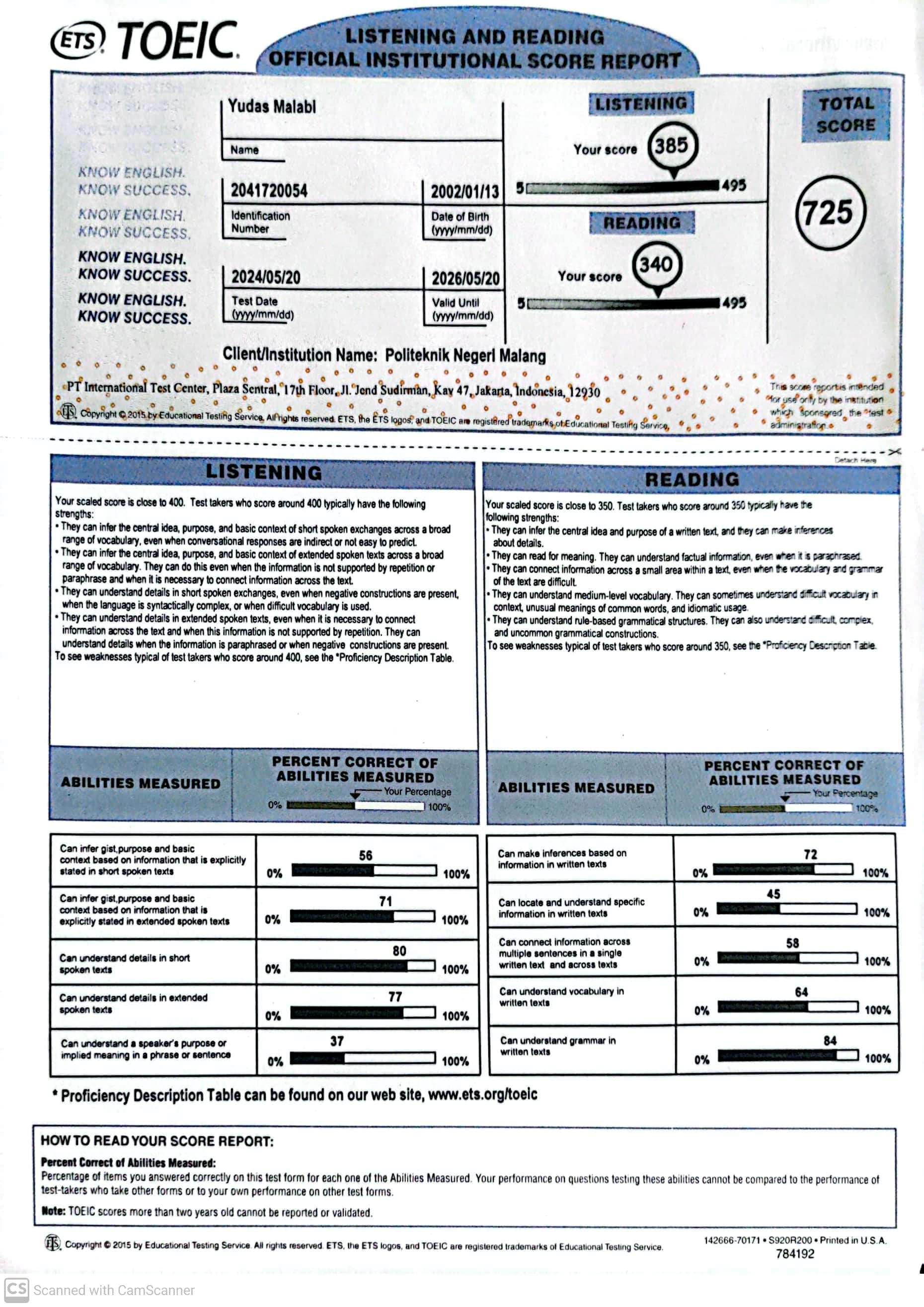 Test of English for International Communication
